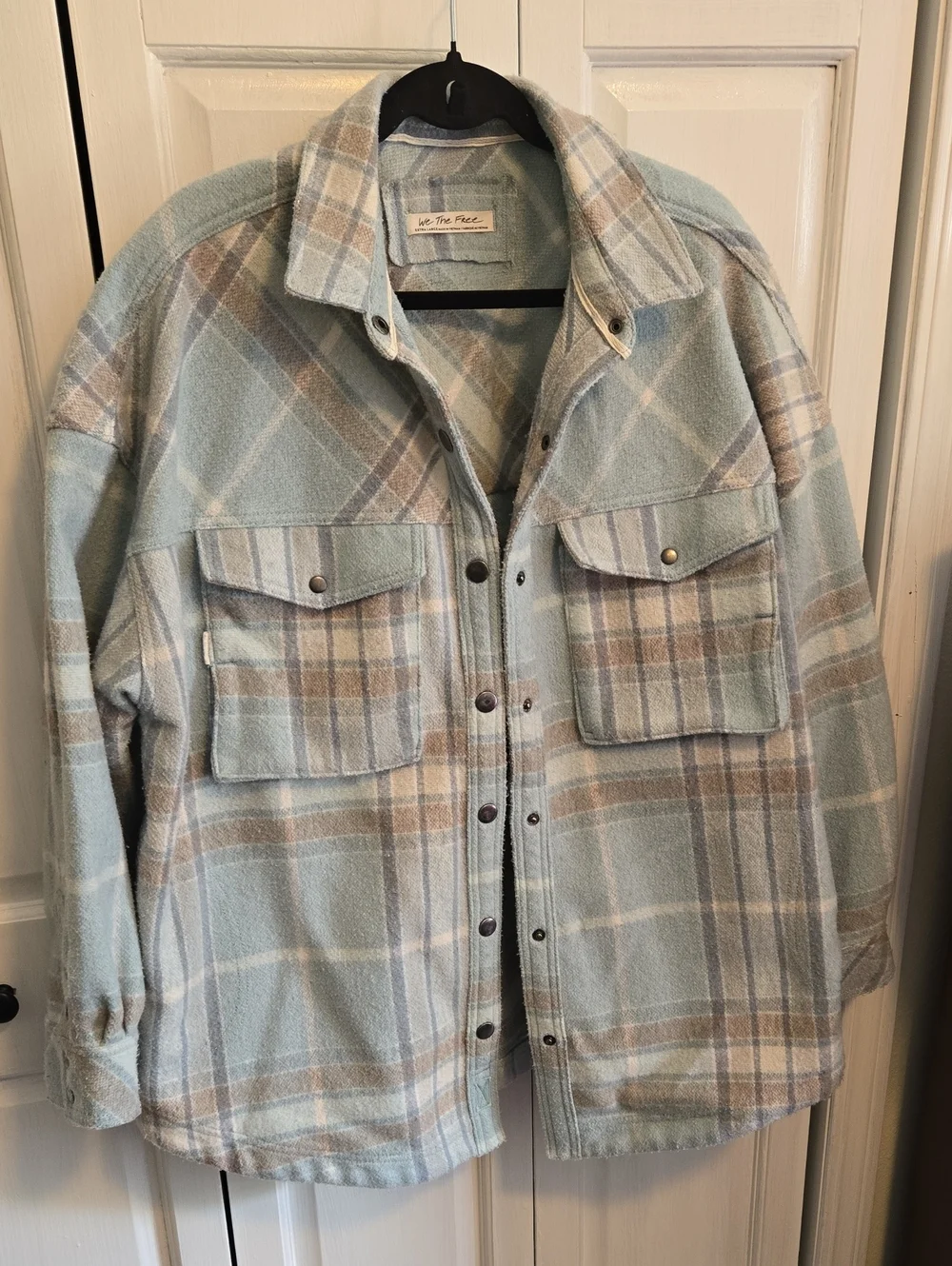 Free People Light Blue Plaid Utility Shacket